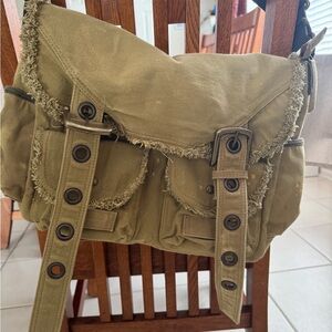 Free People Khaki Canvas Crossbody Bag